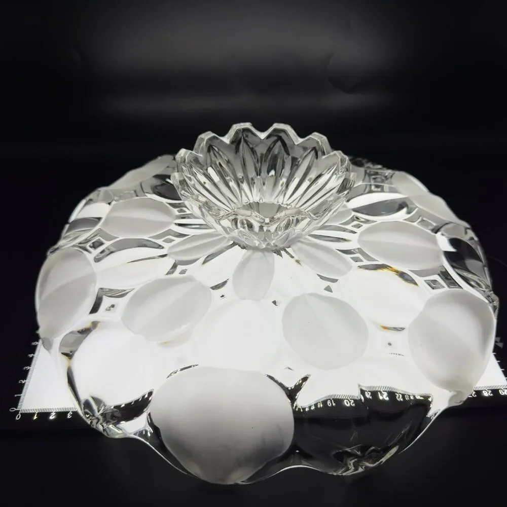Vintage Bohemian Czech Crystal Cake Stand Frosted Clear Petal Pedestal Plate 12
